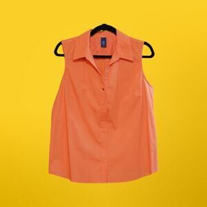 Women's IZOD Sleeveless Button Up Shirts Turn-Down Collar Tank Top Orange in (L)